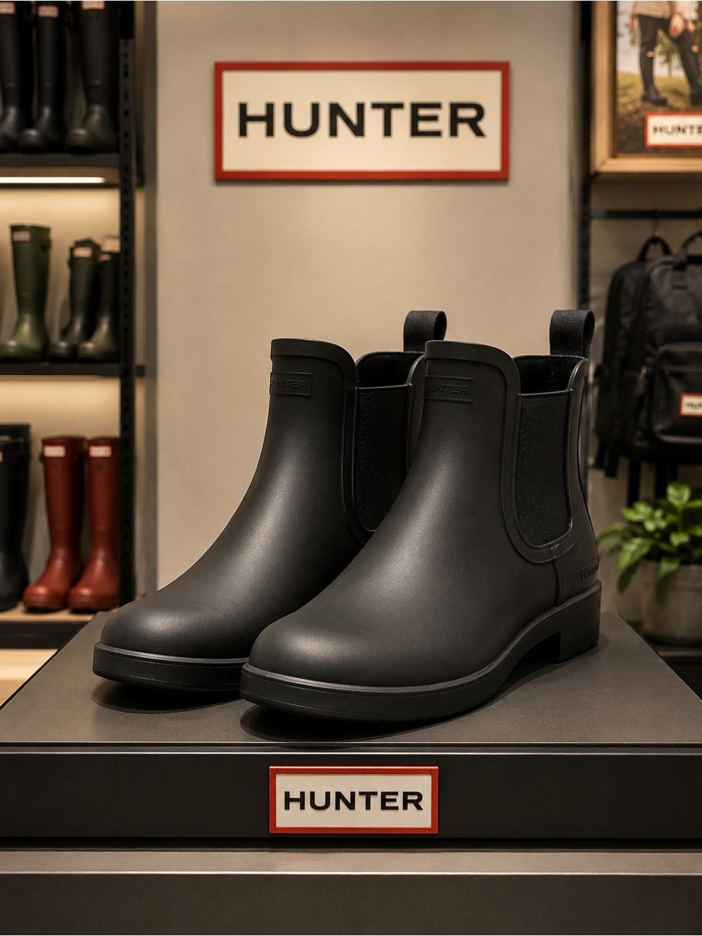 Hunter Black Chelsea Rain Ankle Boots